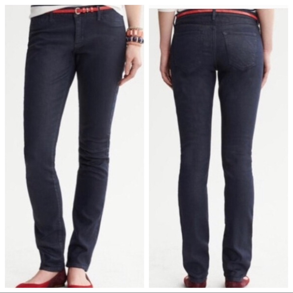 Banana Republic Skinny Navy Wax Coated Jeans Sz 27